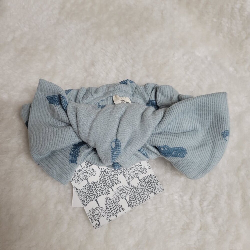 Kate Quinn Blue Farm Truck Large Bow Elastic Headband S